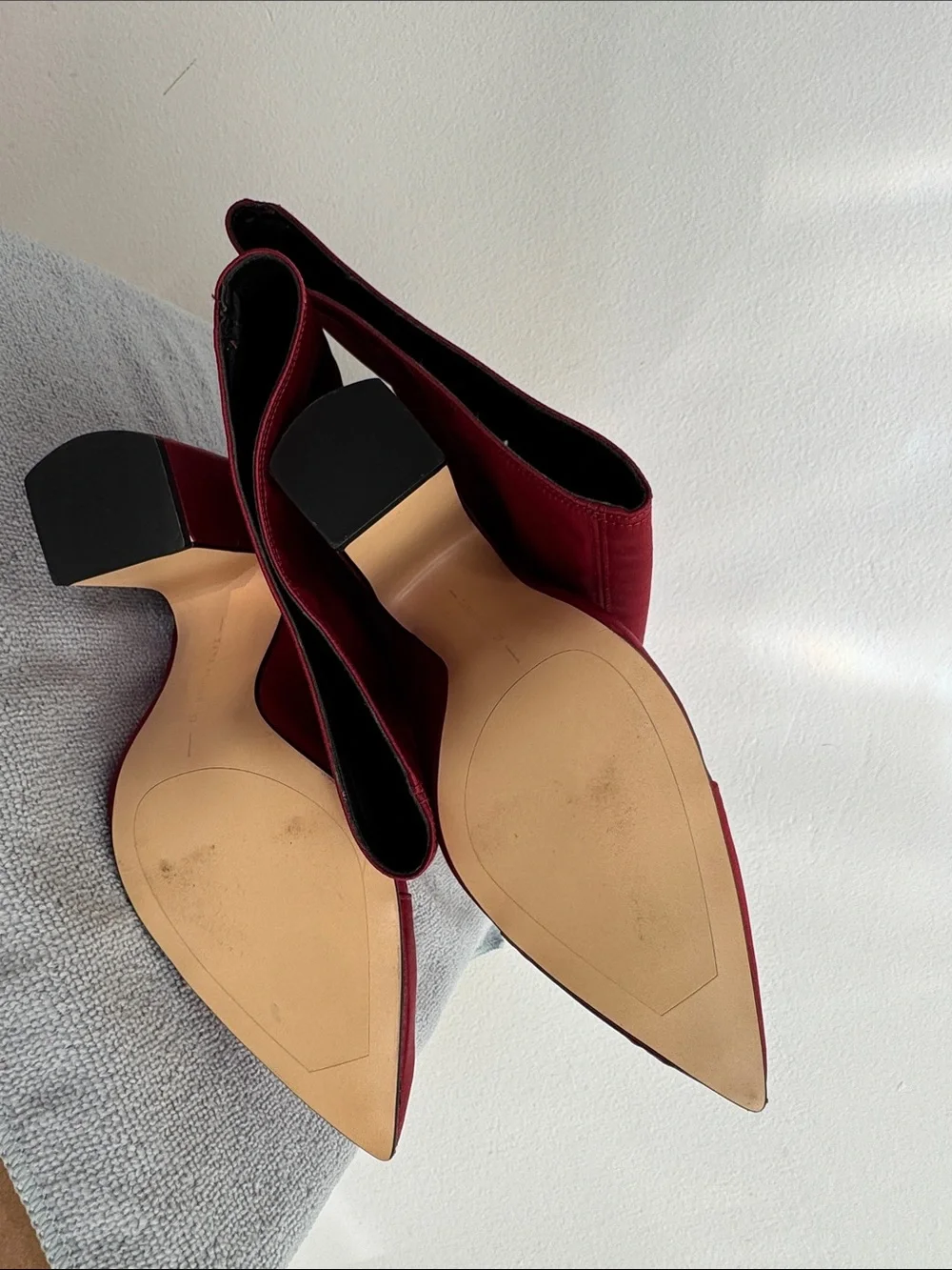 Zara Women's Satin Over-the-Knee Block Heel Boot Red - circa 2010s